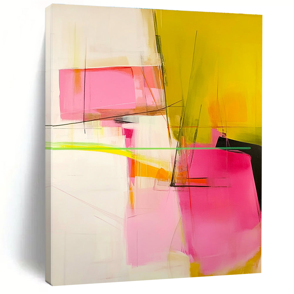 Pink Yellow Geometric Abstract Painting with Subtle Lines WINK629