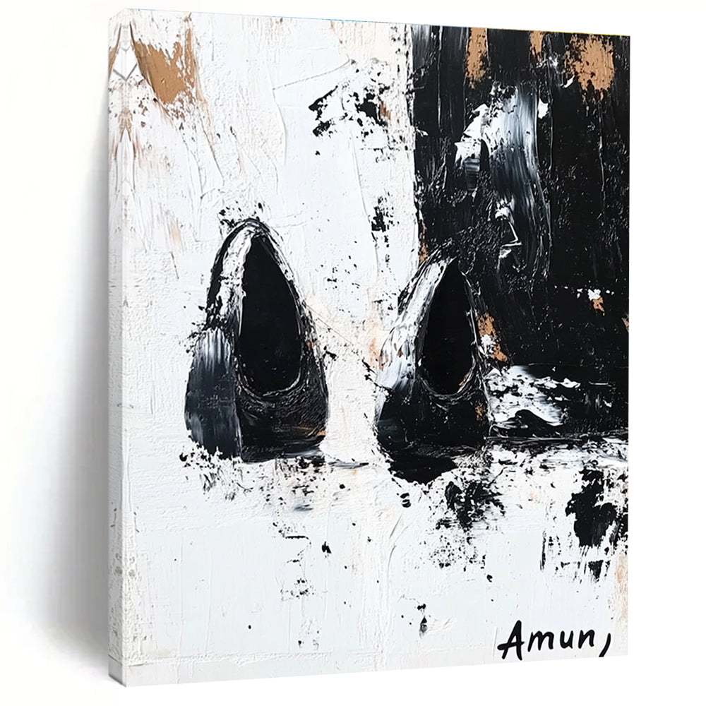 Black and White Shoe Abstract - Edgy Textured Abstract Art GAB0453