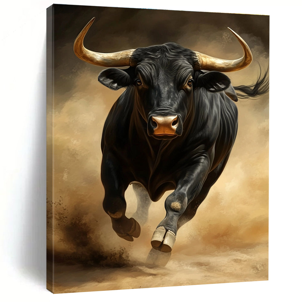 Realistic Charging Black Bull Abstract Painting GAB0033