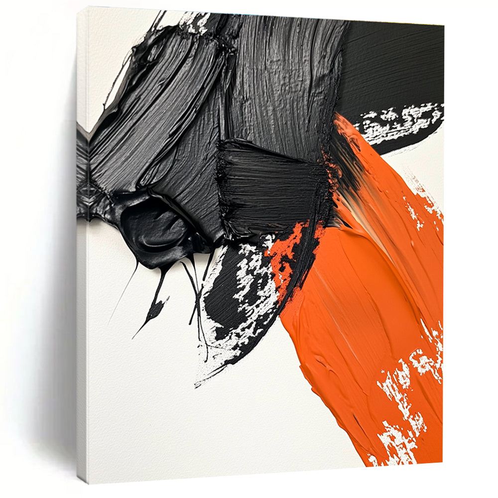 Black and Orange Textured Strokes Abstract Painting with Dynamic Energy WINK048