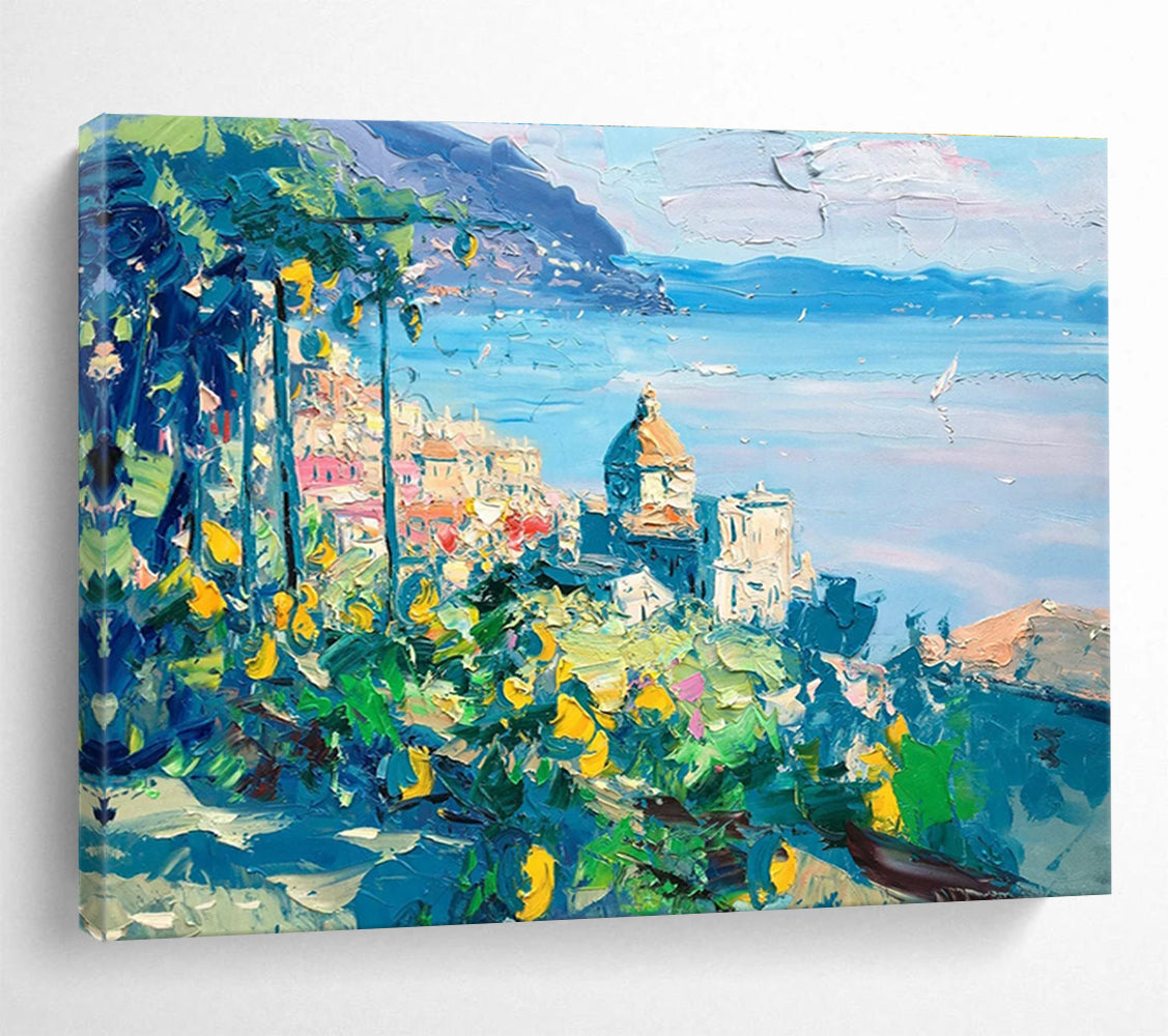Coastal Town Lemon Abstract Painting for Italian Restaurant Dining Areas YHT445