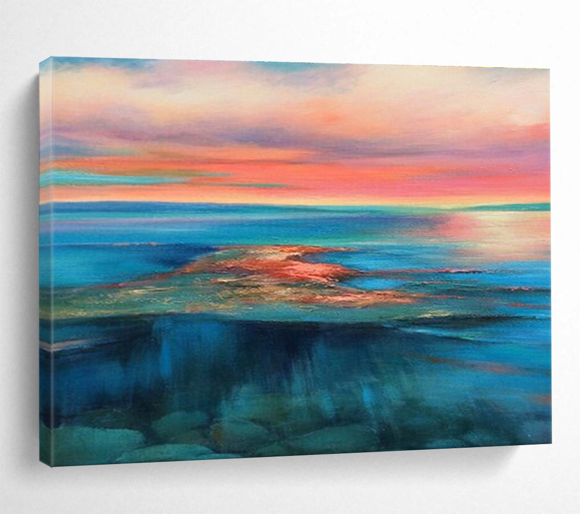 Colorful Coastal Abstract Vibrant Seascape Painting for Lively Interiors YHT023