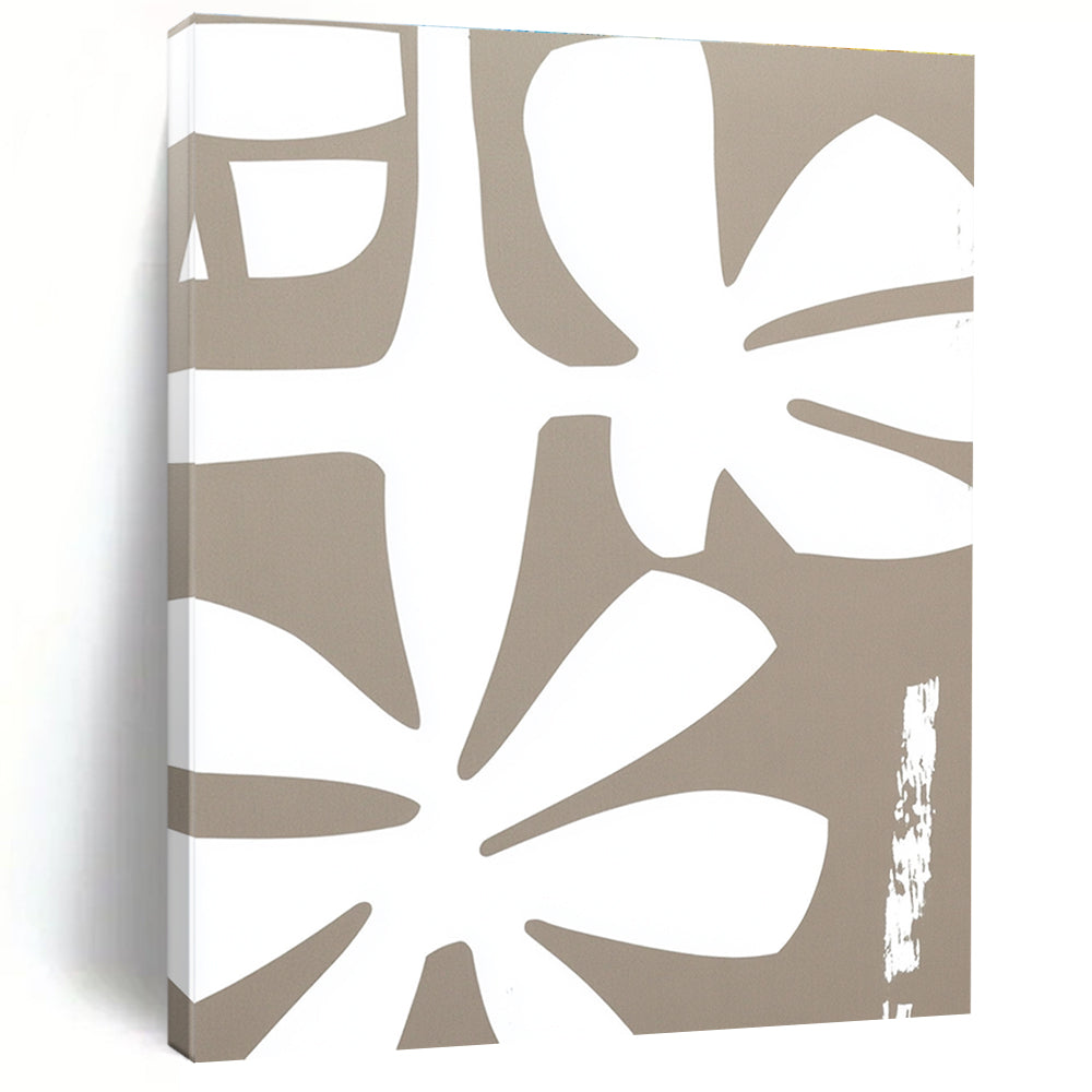 White Floral Shapes on Beige - Stylized Botanical Art GAB0401
