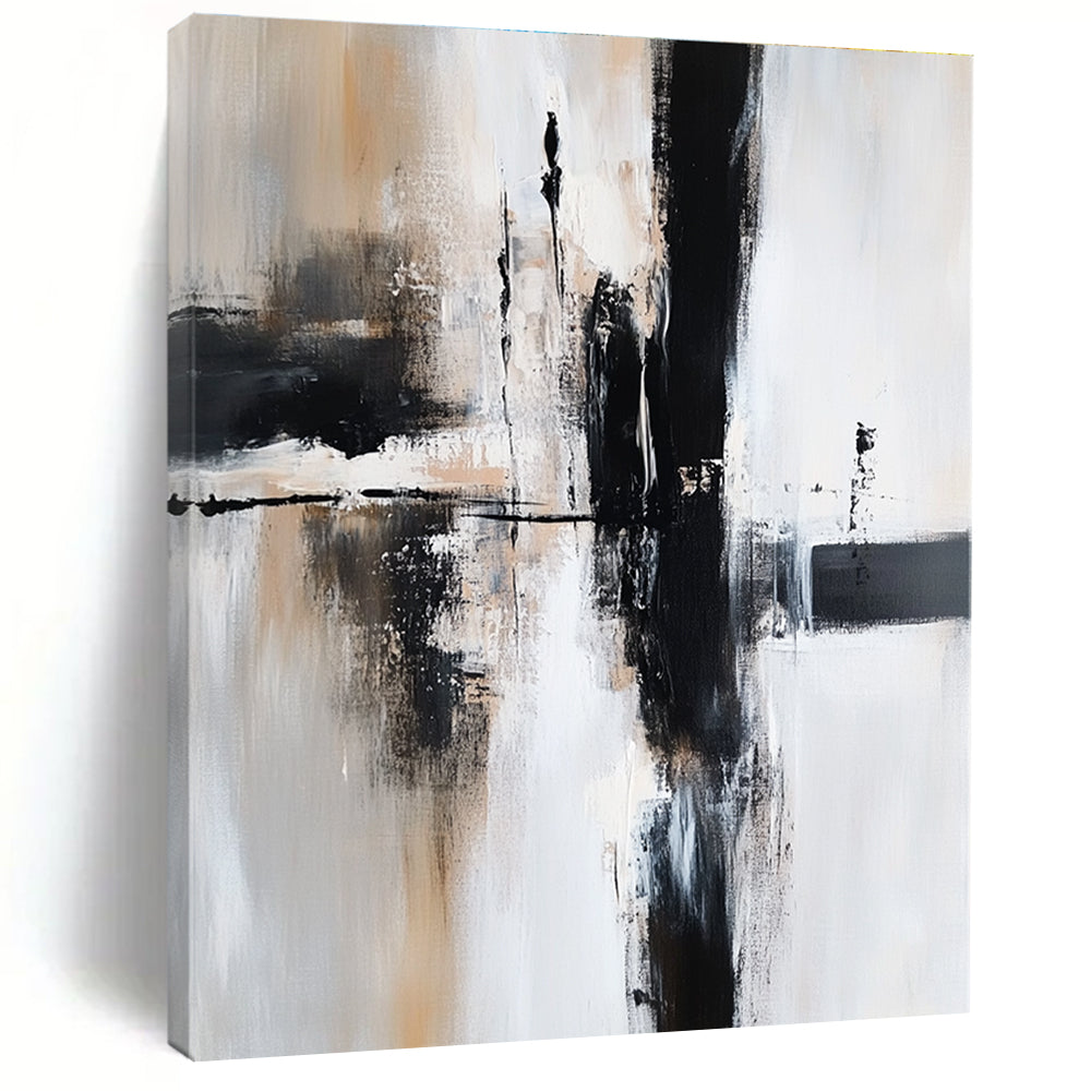 Dynamic Monochrome Abstract Painting with Evocative Mystery WINK509
