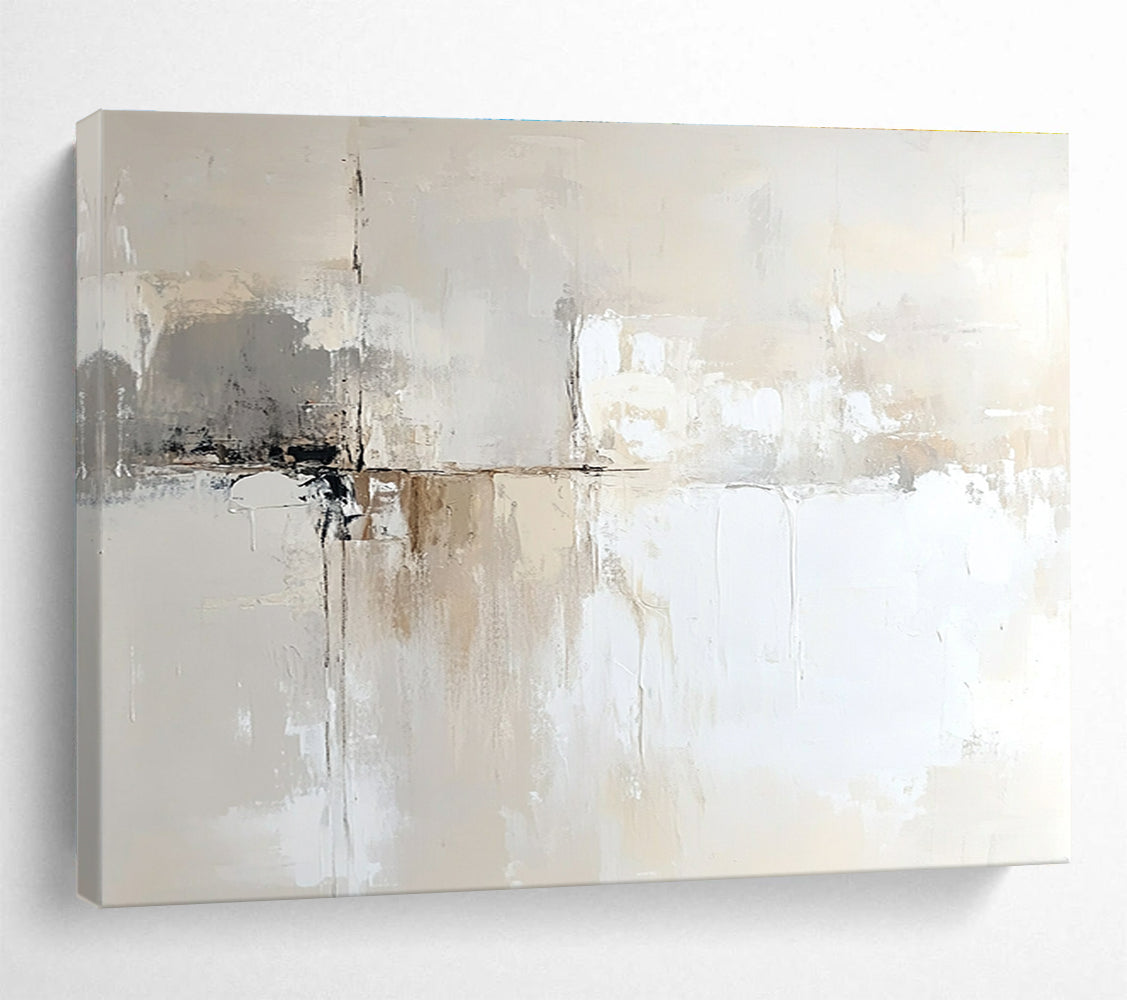 Beige and Gray Abstract Painting with Subtle, Textured Minimalism ABS450