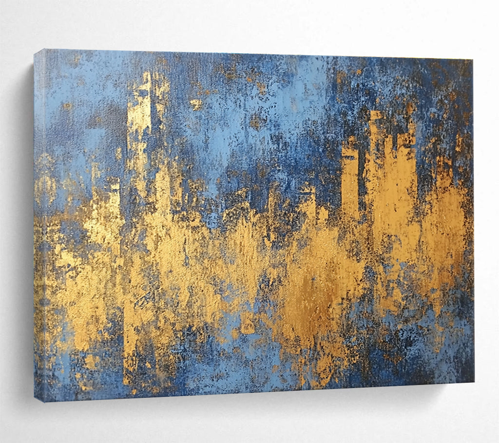 Blue and Gold Urban Abstract with Bold Textures Abstract Painting ABS313
