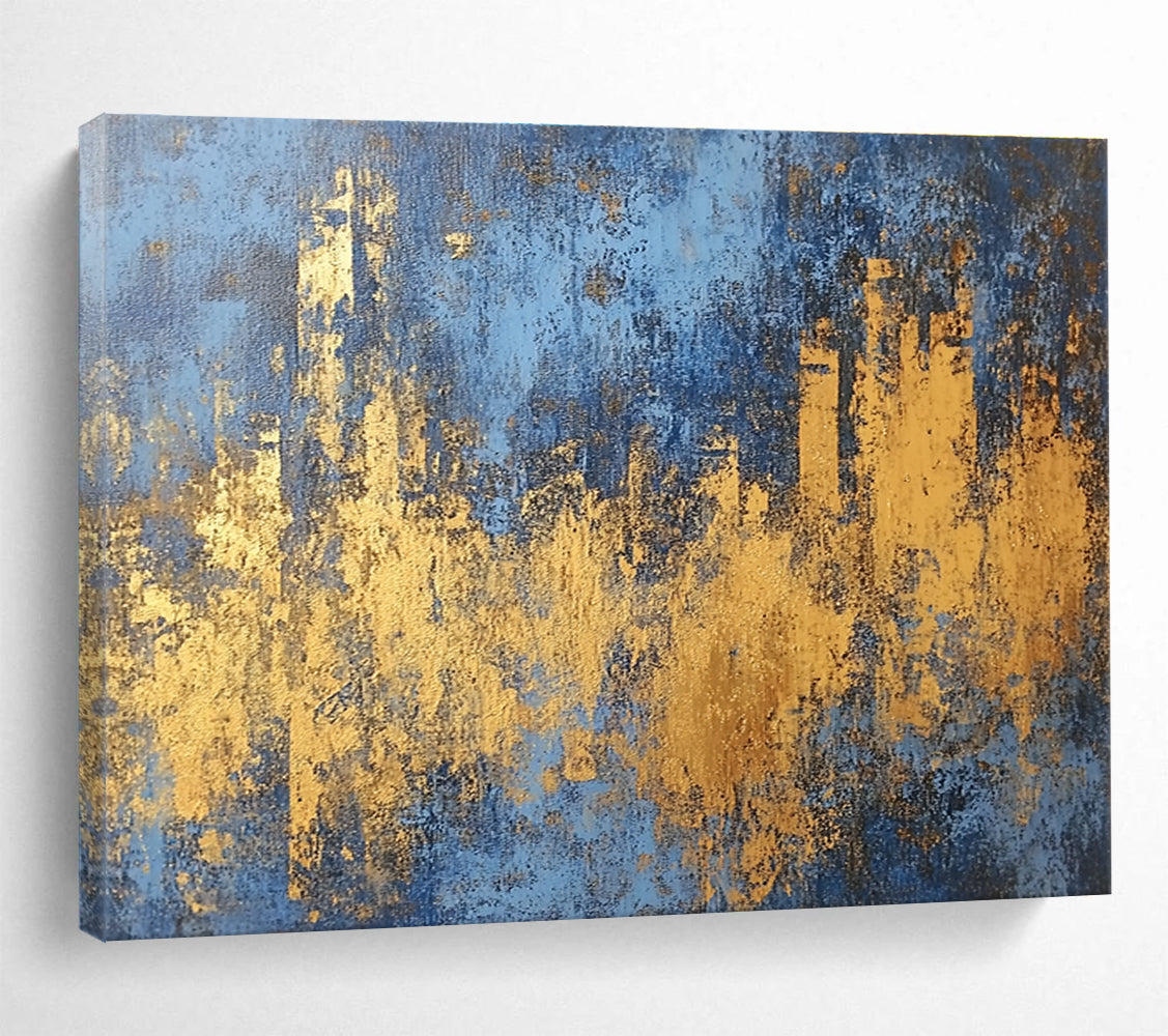 Blue and Gold Urban Abstract with Bold Textures Abstract Painting ABS313