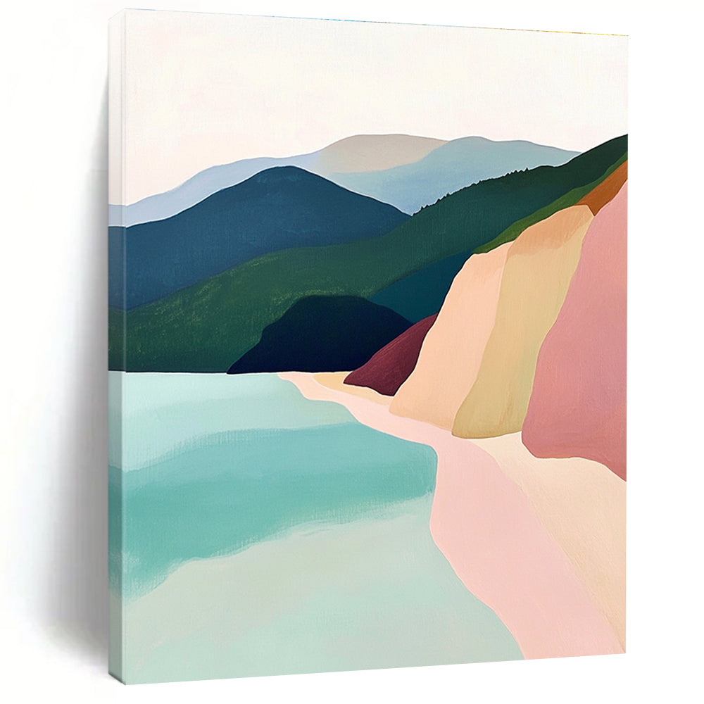Color - Blocked Coastal Landscape Modern Abstract Painting GAB0358