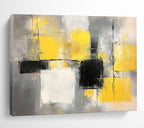 Yellow, Gray and Black Geometric Abstract Painting with Vibrant and Neutral Tones ABS400