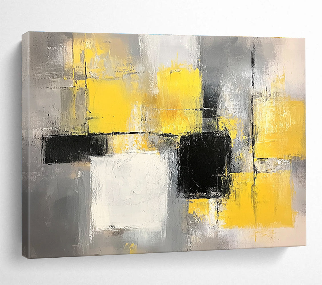 Yellow, Gray and Black Geometric Abstract Painting with Vibrant and Neutral Tones ABS400