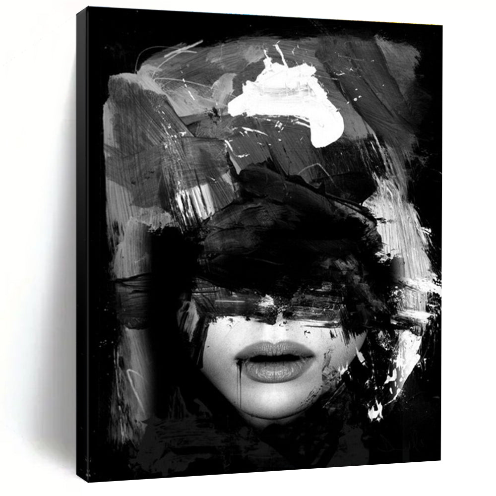 Evocative Black - White Abstract Portrait Painting for Contemporary Galleries HENG232