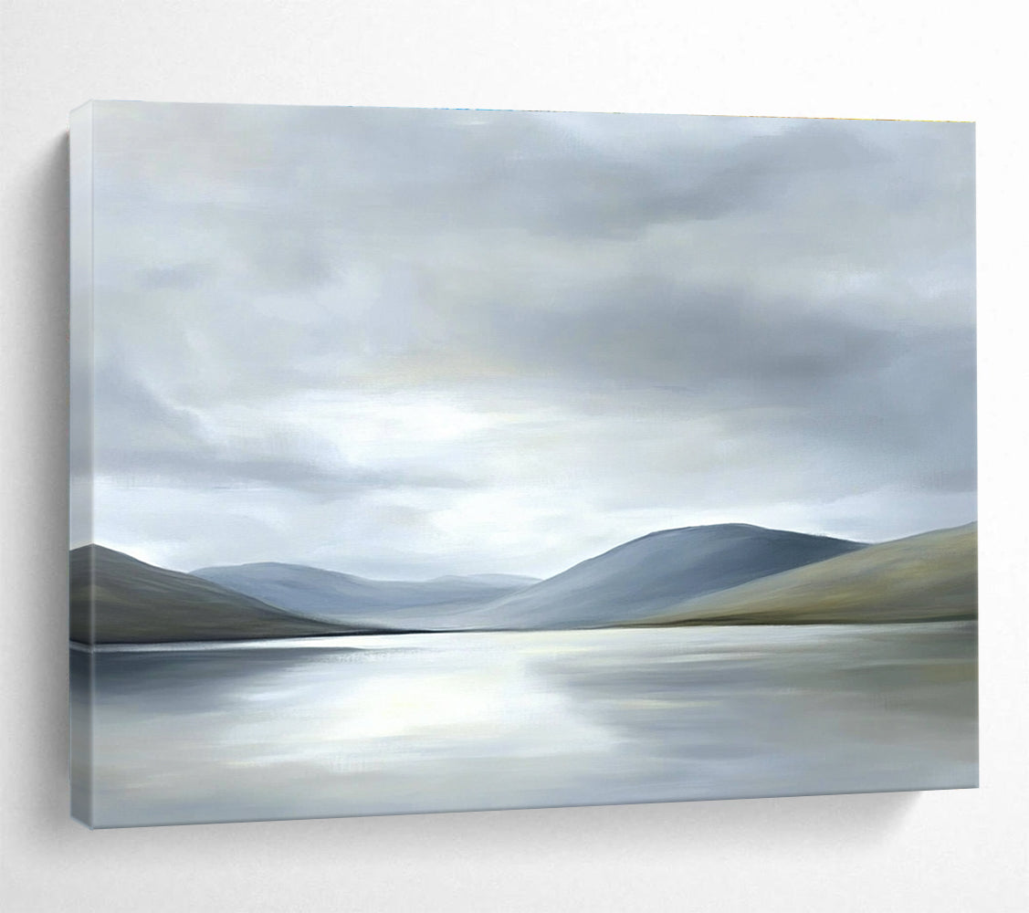 Gray Mountain Lake Abstract Painting with Muted Tones ABS290