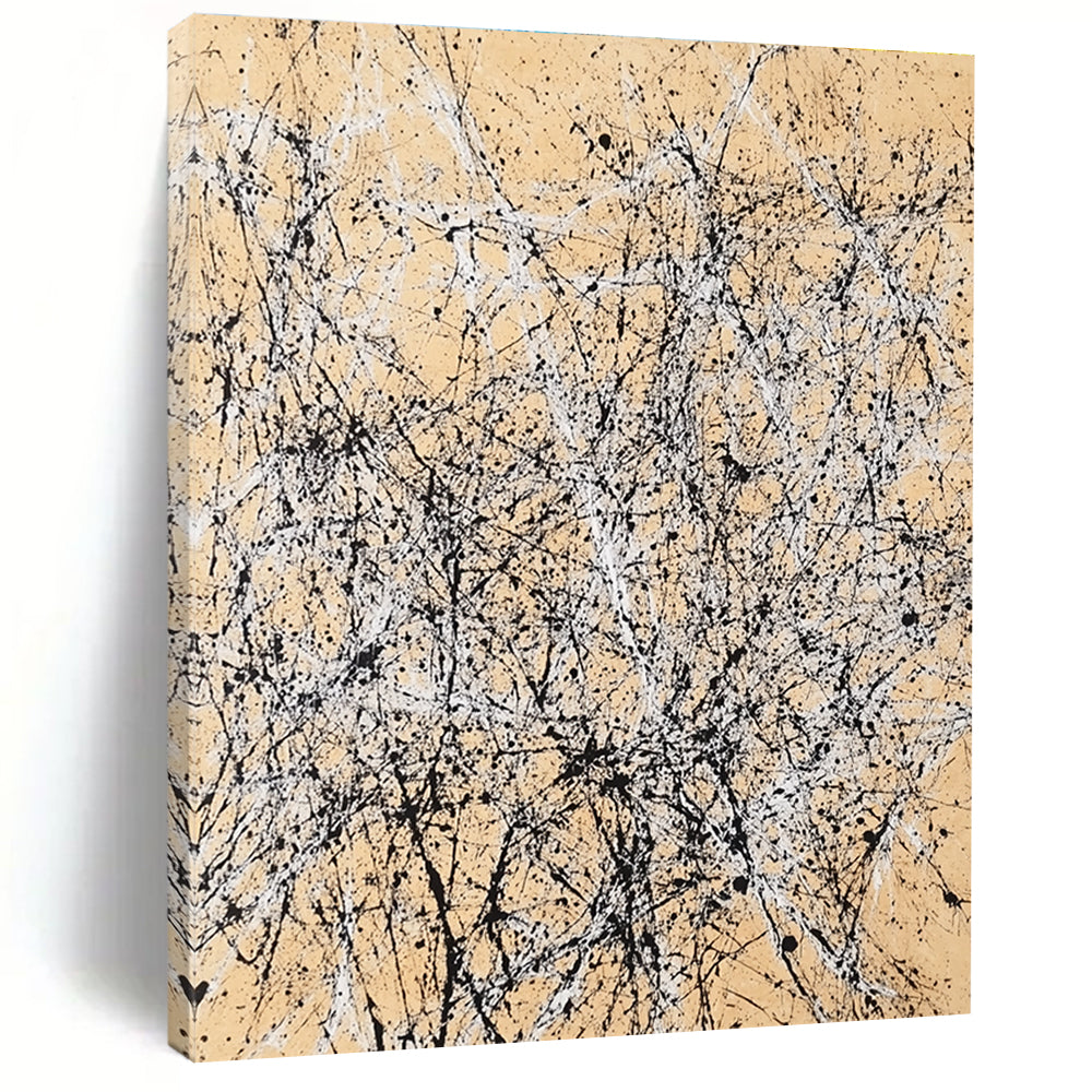 Splattered Ink on Beige Abstract Painting with Dynamic Energy WINK002