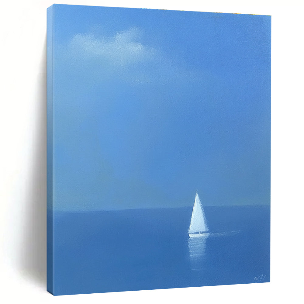 Solitary Sailboat at Sea - Calming Nautical Abstract Painting GAB0413