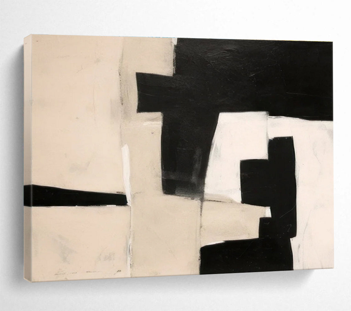 Black - White Geometric Abstract Painting for Modern Minimalist Spaces YHT070