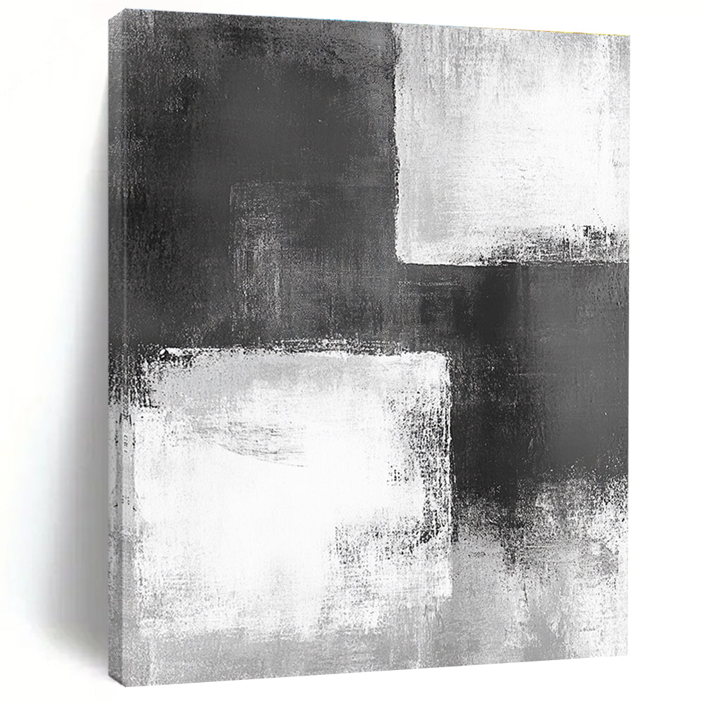 Black - White Abstract Squares Painting with Geometric Intrigue WINK421