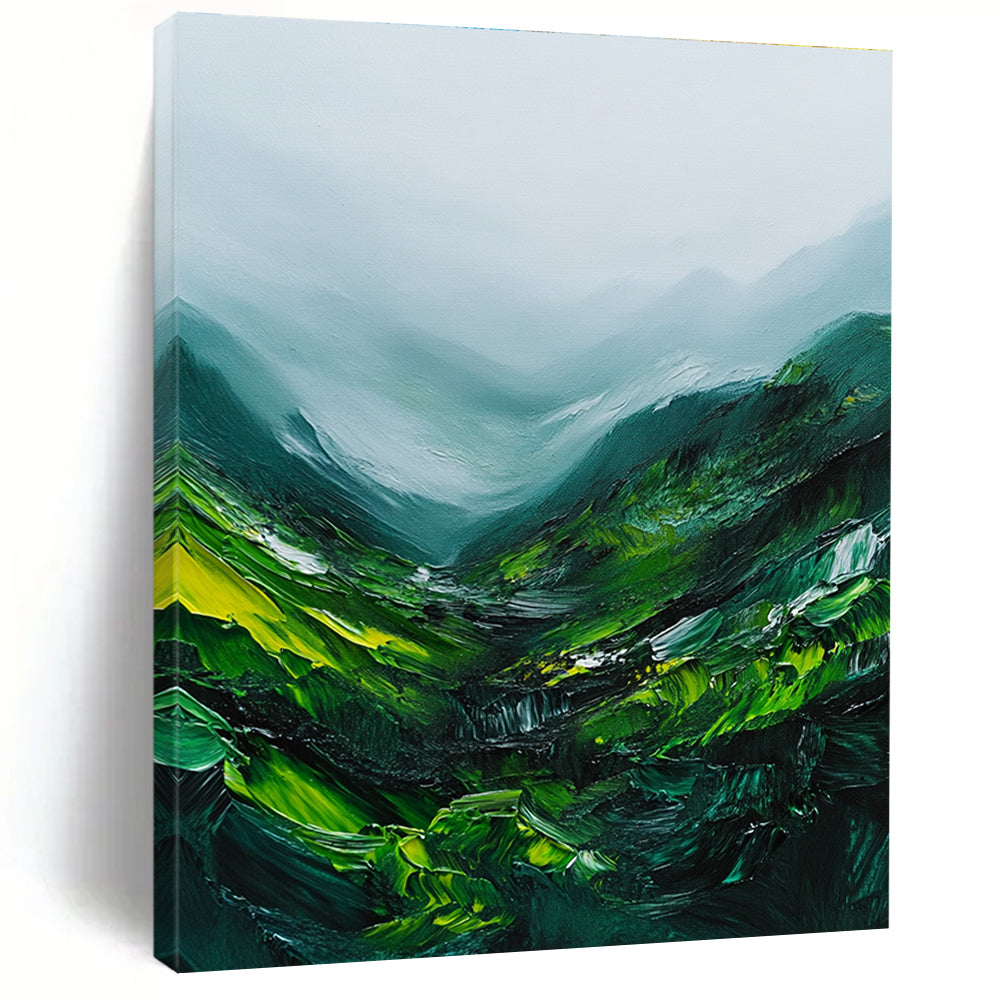 Misty Green Mountains Abstract Painting for Nature - Inspired Retreats GAB1070