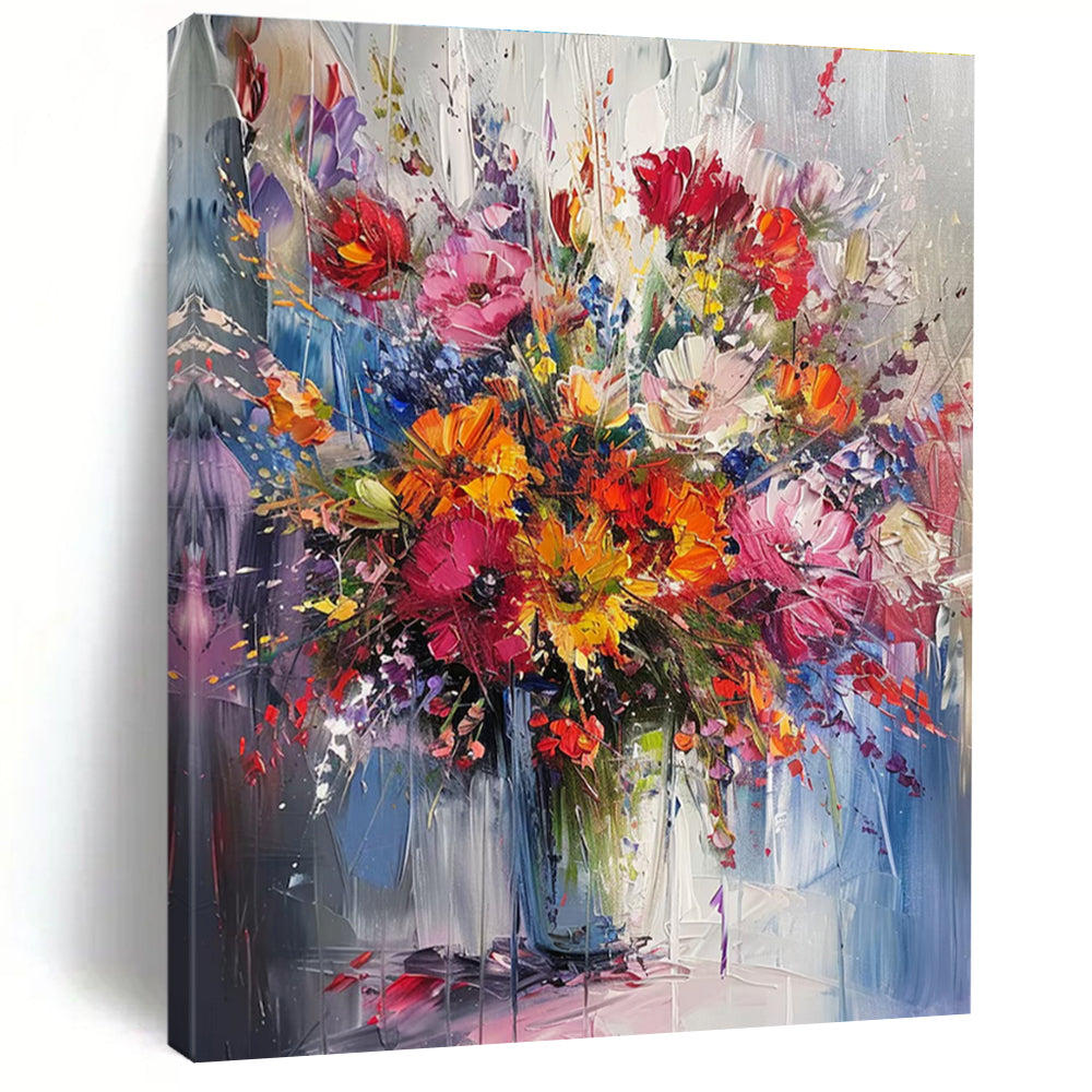 Impasto - Style Vibrant Flower Bouquet Abstract Painting for Lively Spaces HENG260