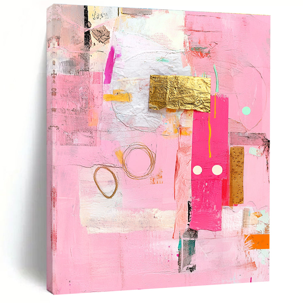 Pink Collage Art Vibrant Mixed - Media Abstract Painting GAB0320