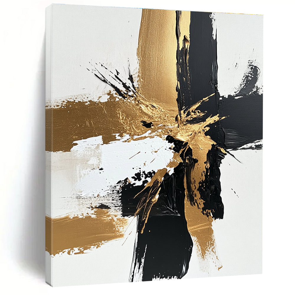 Gold - Black Abstract Burst Painting with Dynamic Opulence WINK366