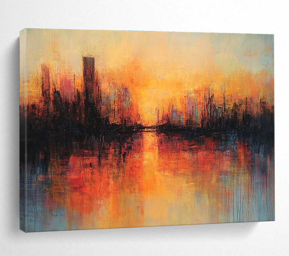 Warm Sunset Cityscape Reflection Abstract Painting ABS198