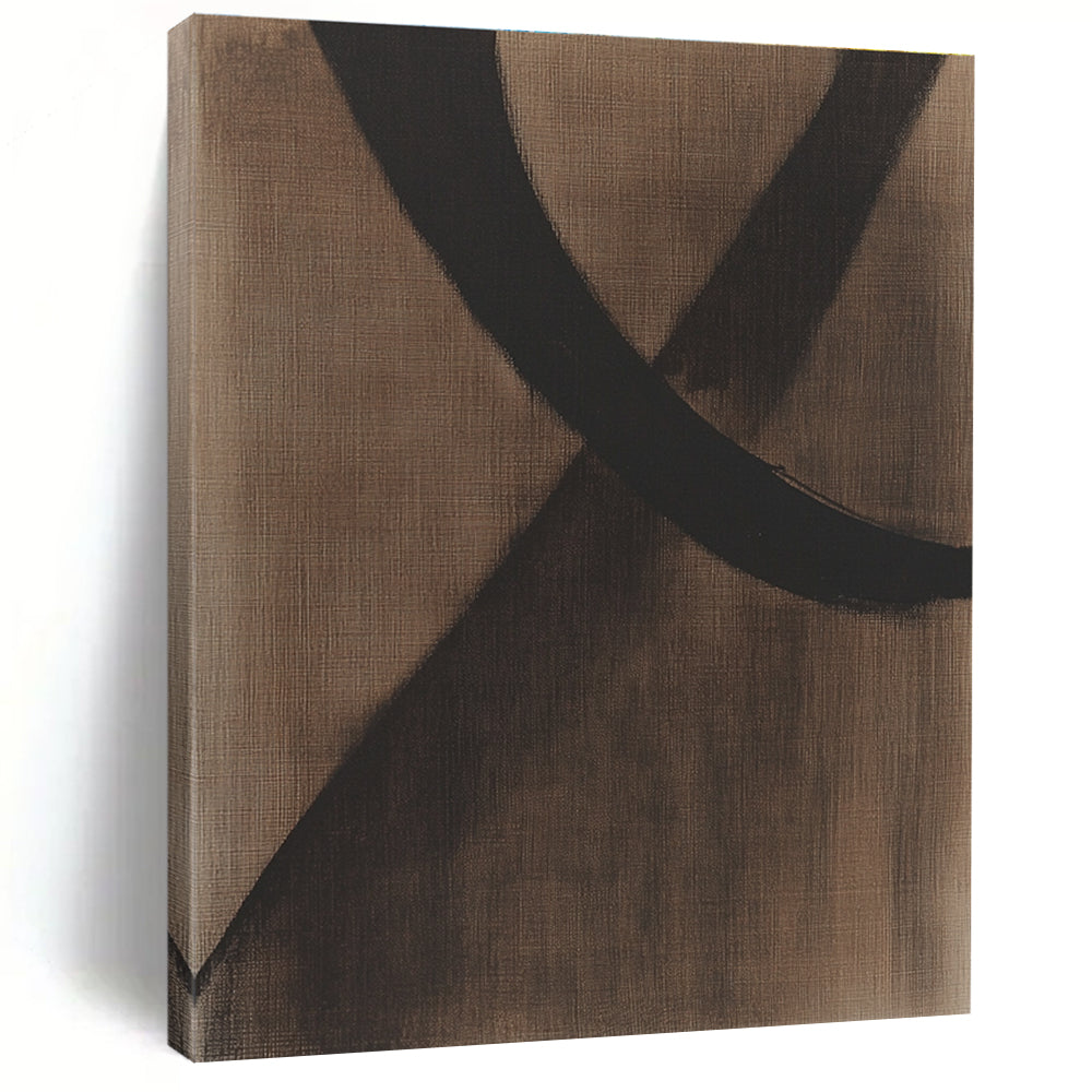 Black Curved Lines on Brown Abstract Painting with Bold Grace WINK046