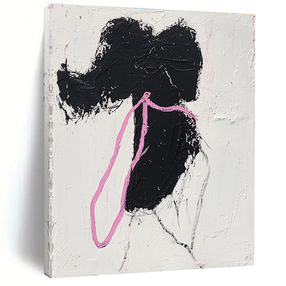 Black Silhouette with Pink Ribbon Abstract Painting for Feminine - Themed Boutiques GAB1376