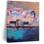 Riverside Buildings Abstract Painting for Bohemian - Style Cafes HENG460