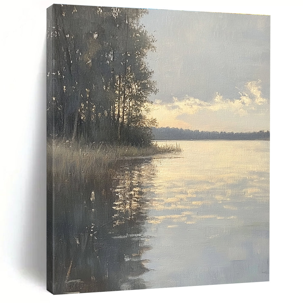 Lakeside Sunset Abstract Painting for Rustic Cottage Living Rooms GAB1302