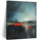 Dark Abstract Landscape with Red Accents Painting for Dramatic Home Theaters GAB1166