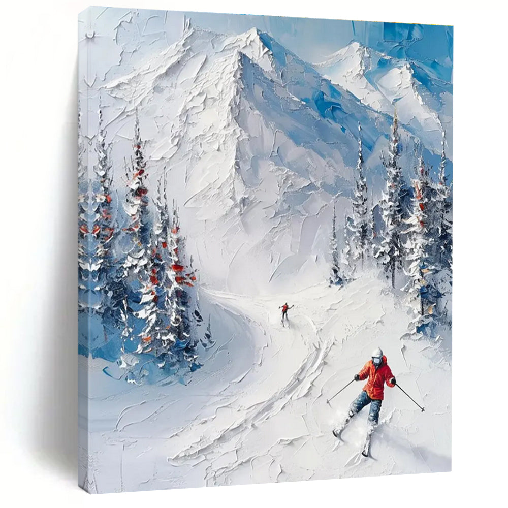 Textured Ski Mountain Scene Painting for Alpine - Inspired Interiors HENG313