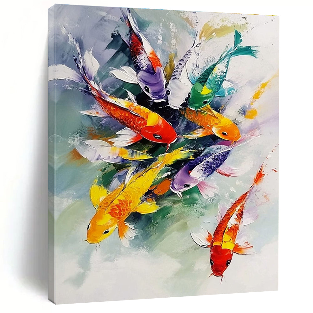 Colorful Koi Fish Painting of Vibrant Aquatic Energy GAB0146