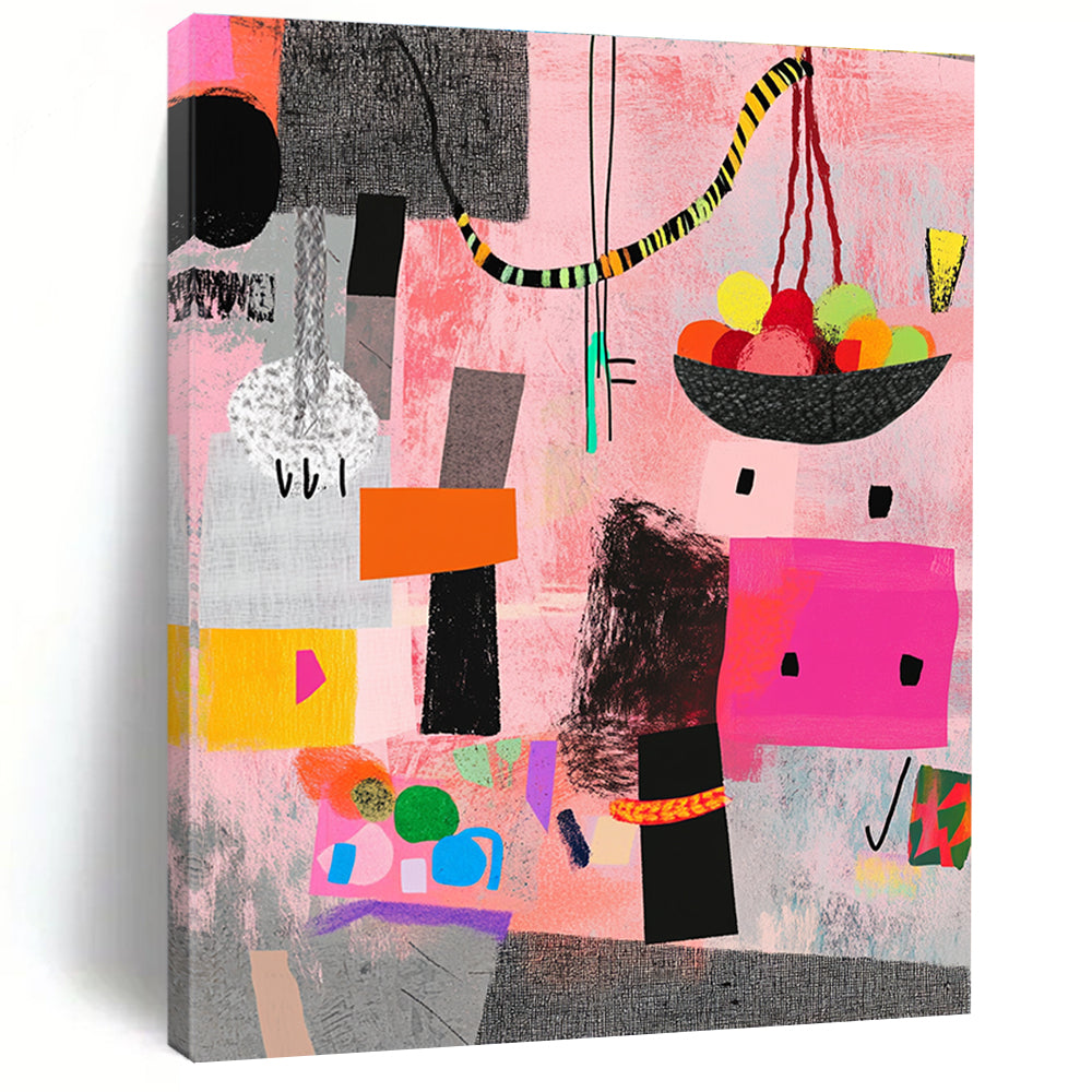 Pink and Colorful Abstract Shapes Painting of Lively Creativity GAB0098