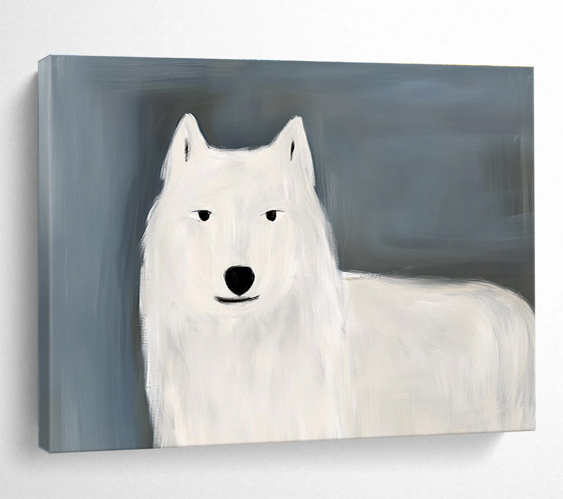 Minimalist White Wolf: Gentle Presence in Simple Shapes Abstract Painting ABS163