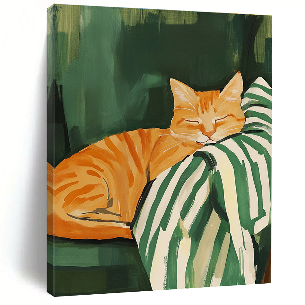 Sleeping Orange Cat Abstract Painting of Cozy Feline Charm GAB0150
