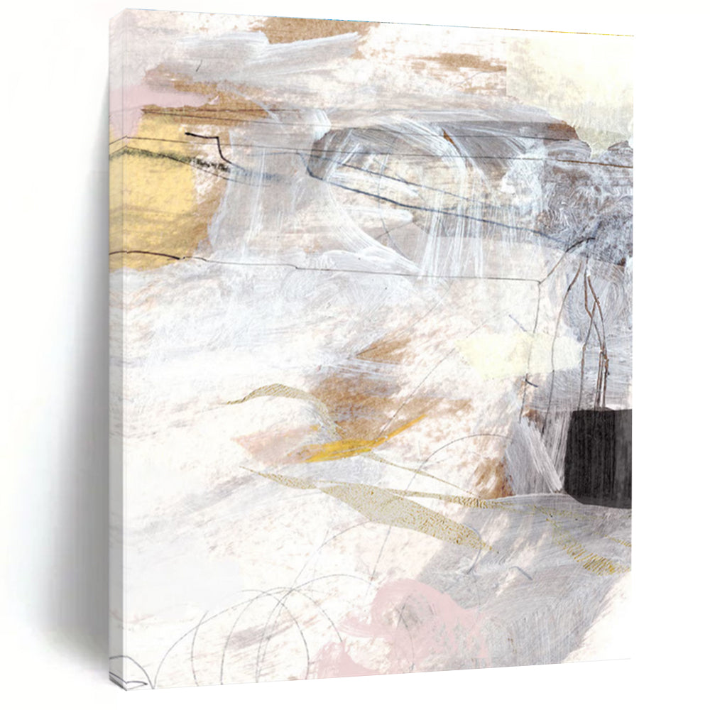 Soft - Hued Abstract Mix Painting for Minimalist Home Offices HENG212