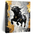 Dynamic Black Bull with Gold Accents Abstract Painting GAB0032