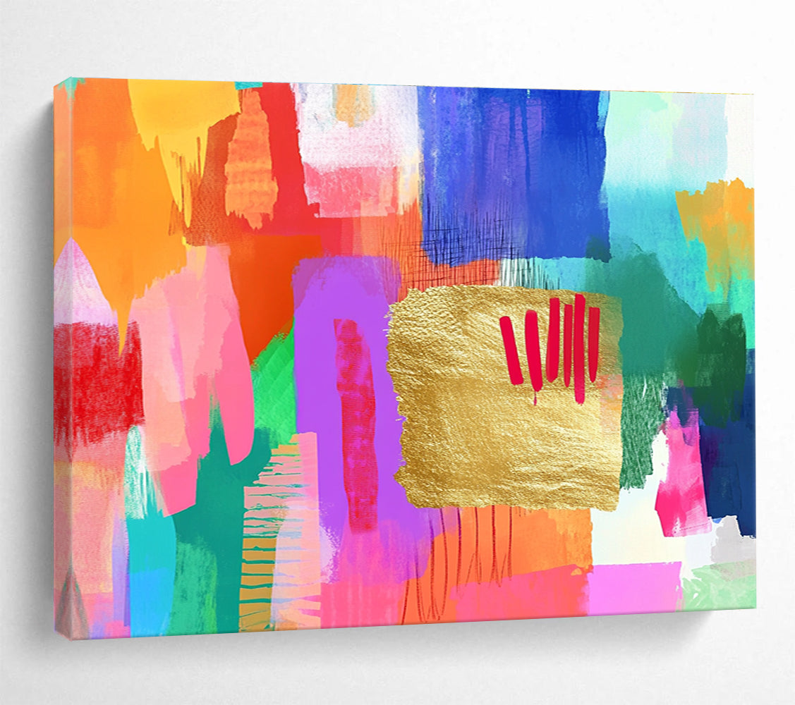 Colorful Gold - Accented Abstract Painting with Vibrant, Playful Energy ABS455