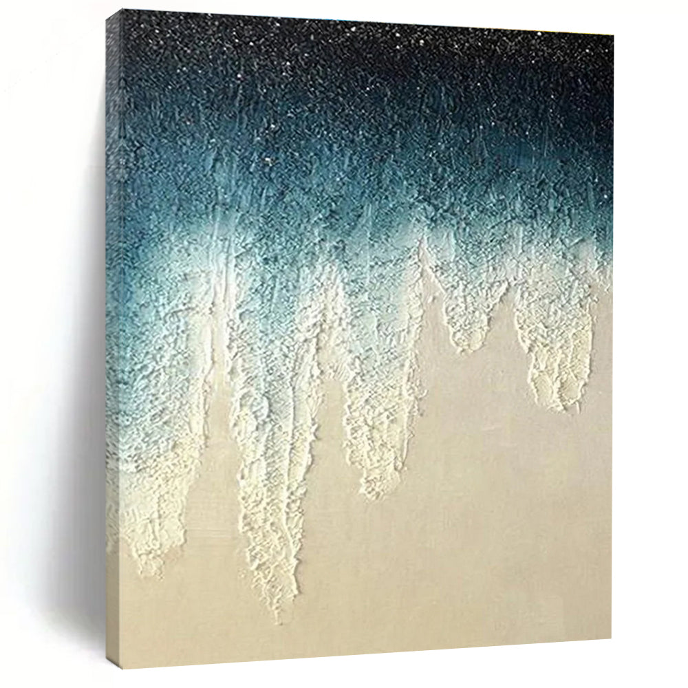 Blue and White Dripping Textured Abstract Painting for Art - Centric Living Rooms HENG343