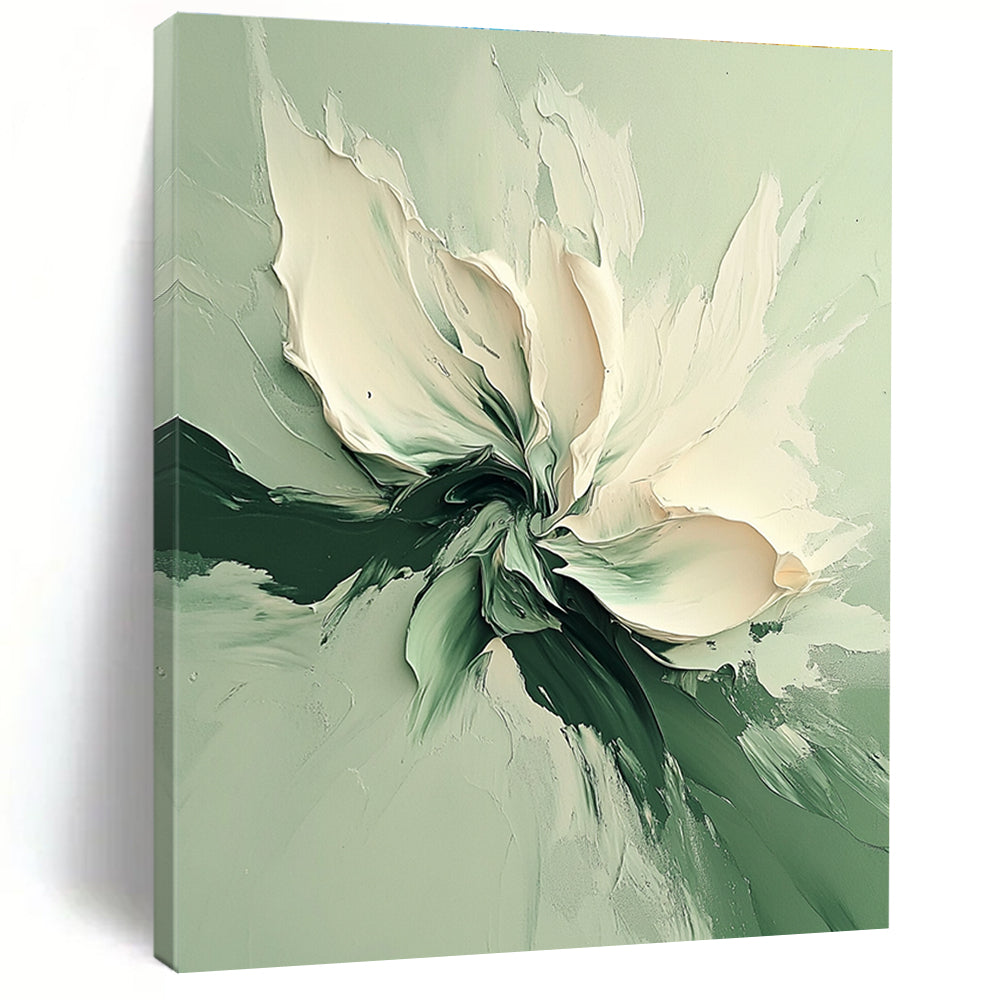 Green White Flower Abstract Painting with Textured Floral WINK569