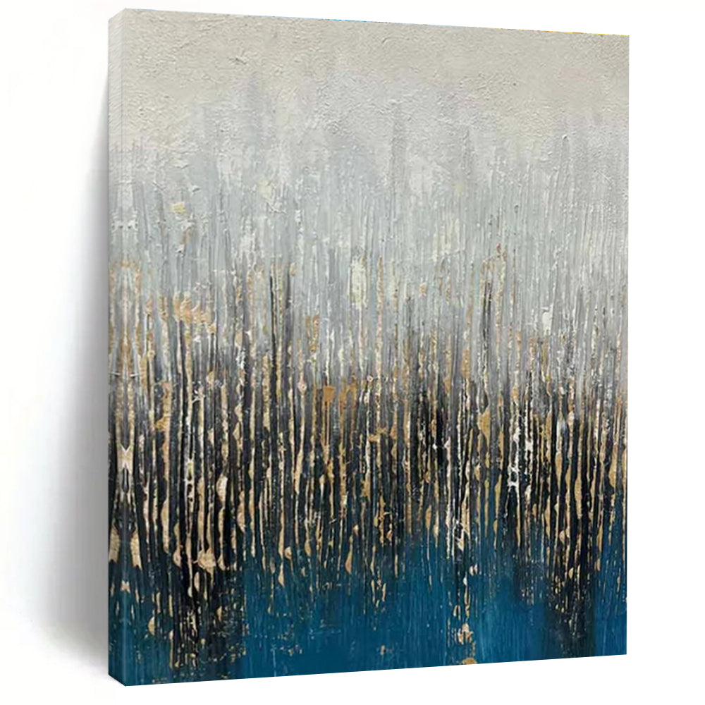 Gray - Blue - Gold Abstract Painting for Luxury Living Rooms HENG406