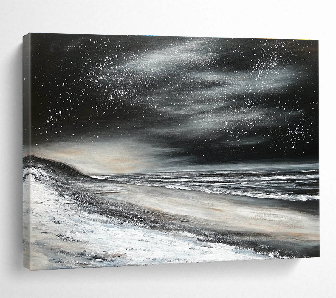 Starry Night Seascape Abstract Painting with Mystical Coastal Ambiance ABS453