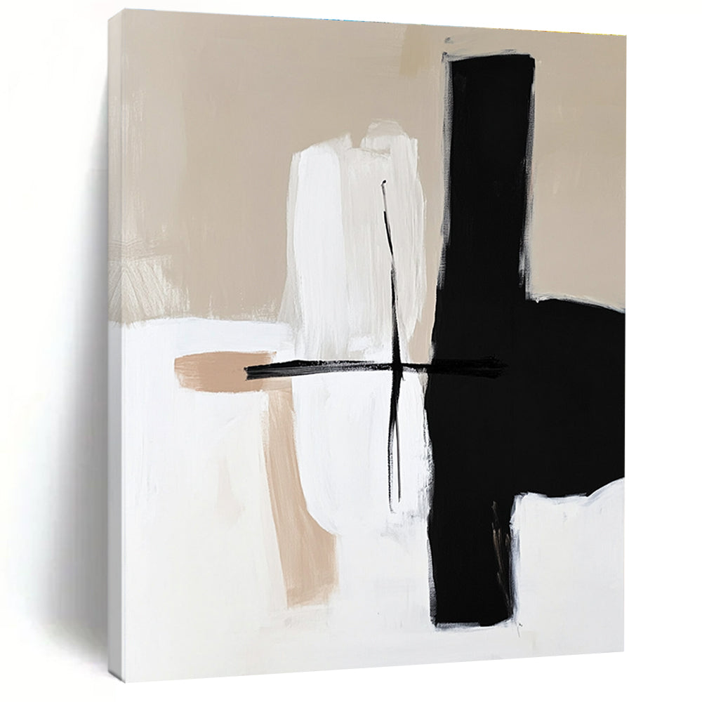 Beige Black White Abstract Painting with Minimalist Charm WINK668