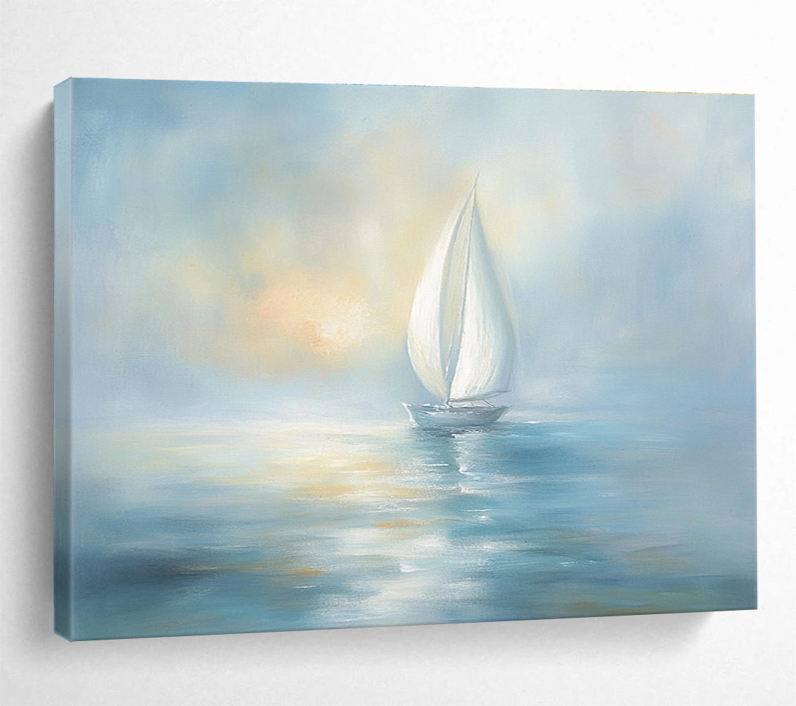 Calm Sea Sailboat Serenity Abstract Painting ABS138
