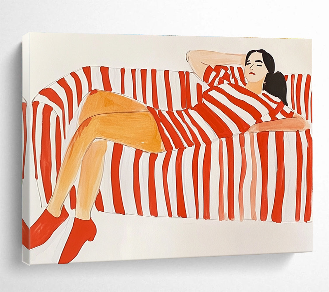 Figure on Striped Sofa in Red and White ABS089