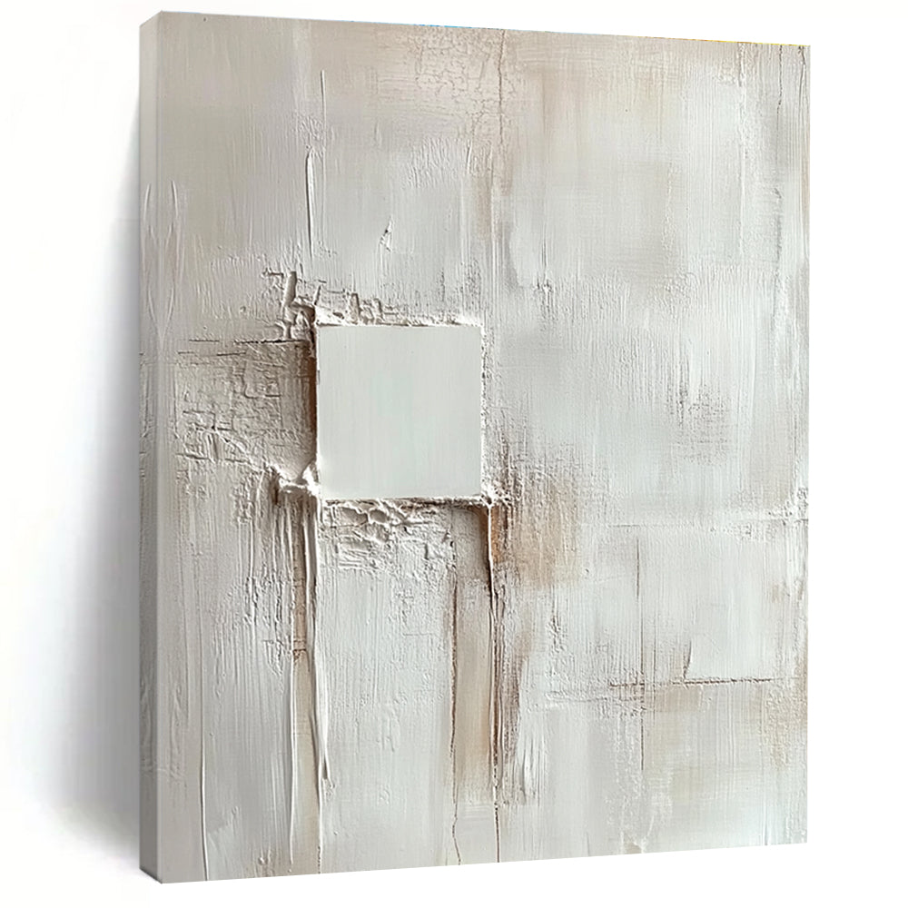 Textured White Square Minimalist Abstract Painting GAB0314