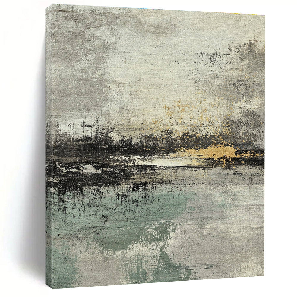 Gray, Gold and Green Abstract Landscape Abstract Painting with Subtle Serenity WINK034