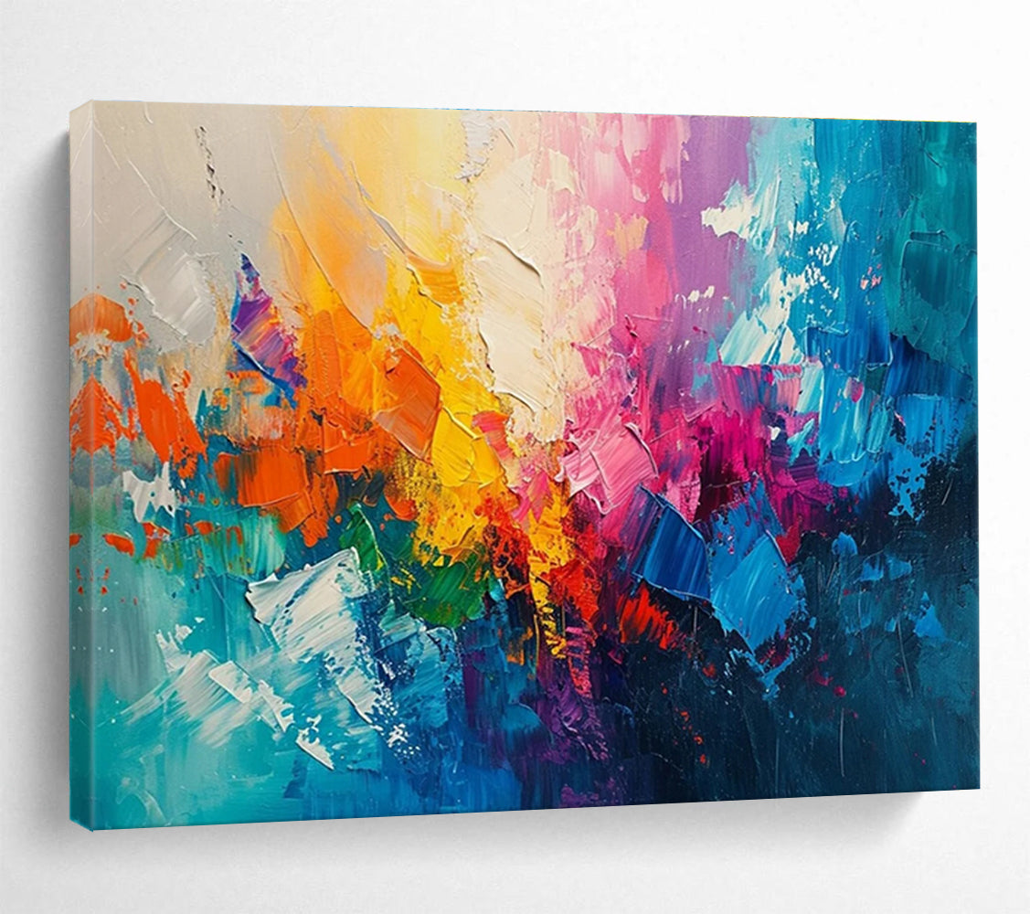 Rainbow Abstract Burst Energetic Painting for Creative Spaces YHT048