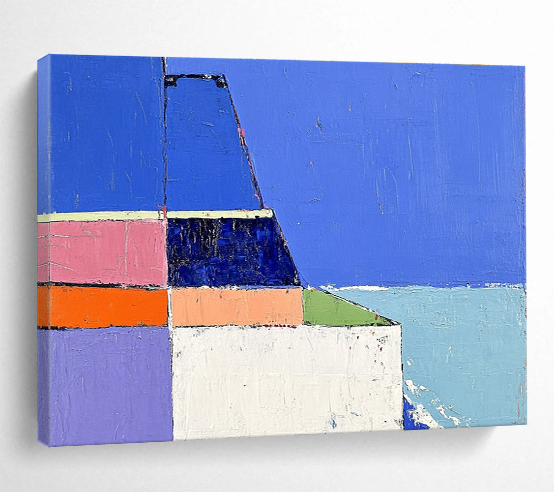 Colorful Coastal Abstract Painting with Geometric Shapes ABS310