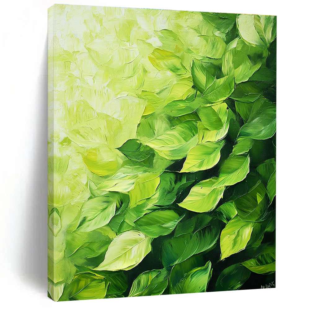 Lush Green Leaf Textures Painting of Vibrant Nature GAB0168
